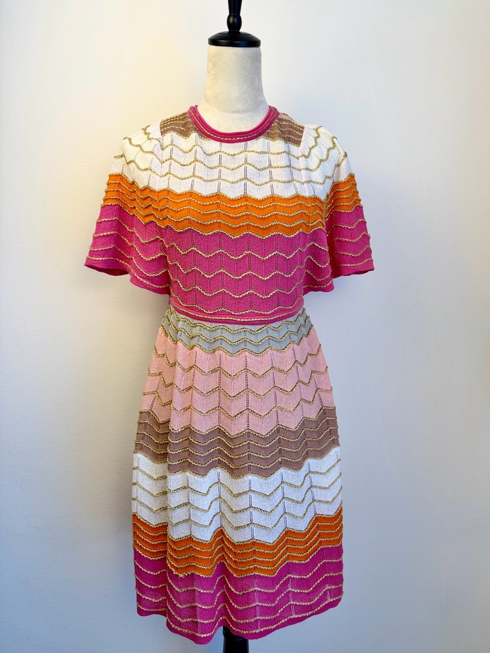 MISSONI Colorblock Chevron Knit Dress: Pink Orange Cream Gold Perfect for summer